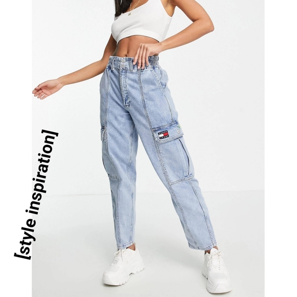 Vintage Tommy Hilfiger Y2K Crop Jeans Cargo Pocket Hi Rise Mom Denim NEW - Picture 2 of 13